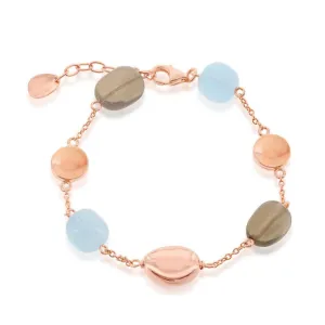 Sterling Silver Oval Aquamarine and Smokey Quartz Bracelet