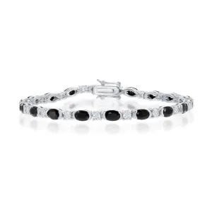 Sterling Silver Oval Black Spinel and Round White Topaz Bracelet