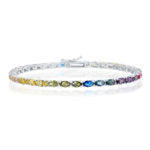 Sterling Silver Oval Rainbow CZ Tennis Bracelet, 7.5"