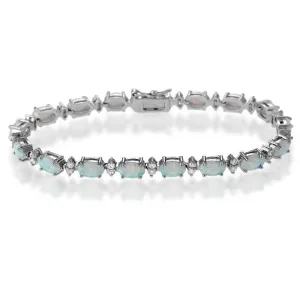 Sterling Silver Oval White Opal & Marquise Shape CZ Bracelet