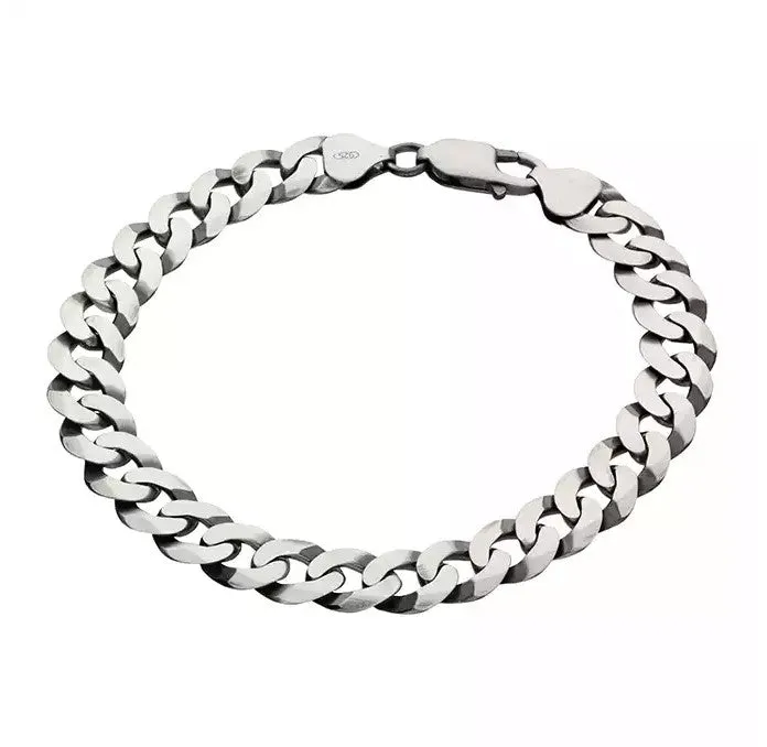 Sterling Silver Oxidised Flat Curb Mens Bracelet