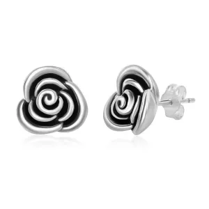 Sterling Silver Oxidized Small Rose Stud Earrings