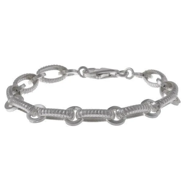 Sterling Silver "Lined" Oval and Circles Link Bracelet, 7"