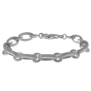 Sterling Silver "Lined" Oval and Circles Link Bracelet, 7"