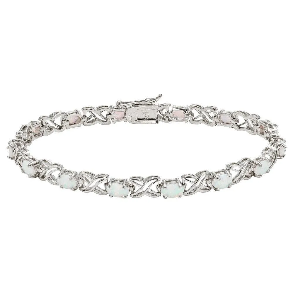Sterling Silver "XO" Oval White Opal Bracelet, 7.25"