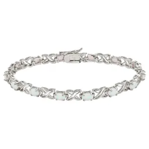 Sterling Silver "XO" Oval White Opal Bracelet, 7.25"