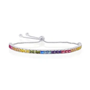 Sterling Silver Rainbow CZ Channel-Setting 4mm Bolo Bracelet