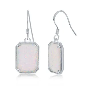 Sterling Silver Rectangle White Opal Beaded Earrings