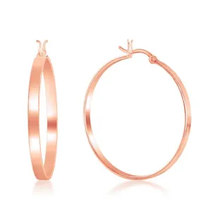 Sterling Silver Rose Gold Plated Flat Hoop Earrings, 4 x 40 mm