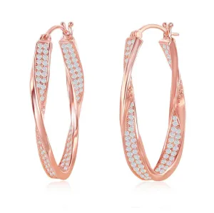Sterling Silver Rose Gold Plated Micro Pave Twisted Oval Earrings