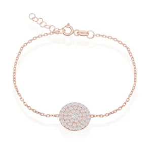 Sterling Silver Rose Gold Plated Round CZ Disc Bracelet, 6"