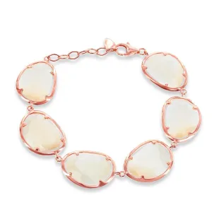 Sterling Silver Rose GP Champagne Oval Cat's Eye Bracelet, 7"