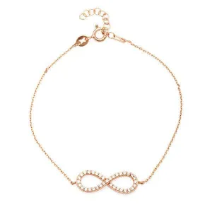 Sterling Silver Rose GP CZ Infinity Bracelet, 7"