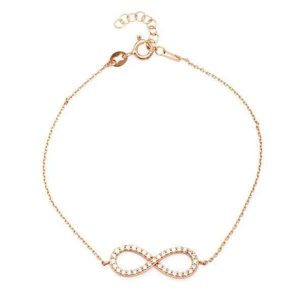 Sterling Silver Rose GP CZ Infinity Bracelet, 7"