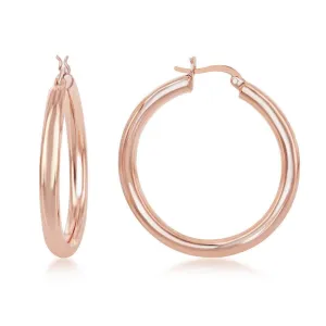 Sterling Silver Rose GP High-Polished Hoop Earrings, 4 x 40 mm