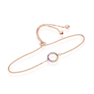 Sterling Silver Rose GP Rainbow CZ Open Circle Bracelet