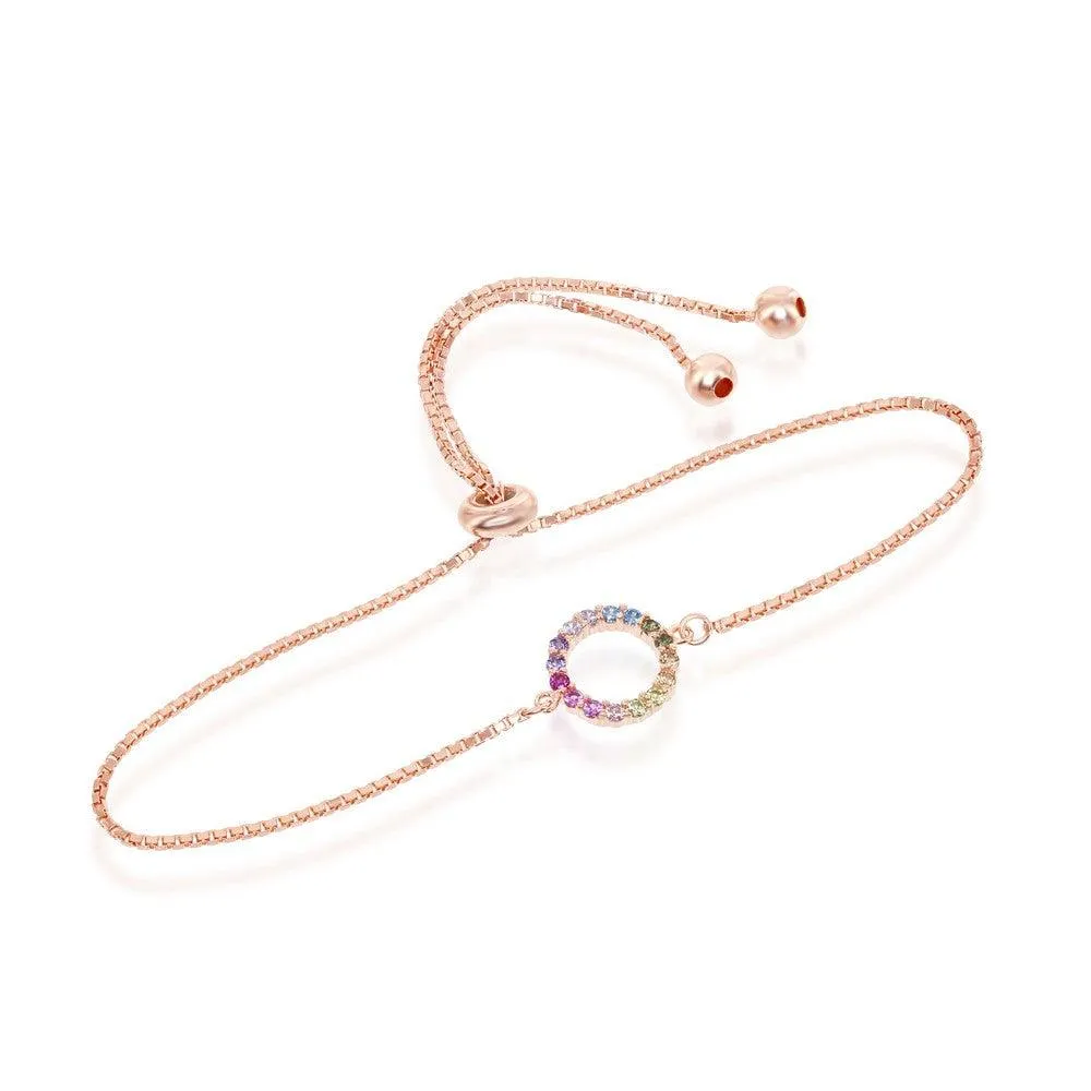 Sterling Silver Rose GP Rainbow CZ Open Circle Bracelet