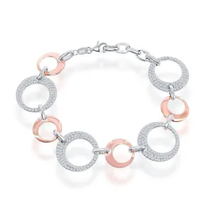 Sterling Silver Rose GP Shiny and Large CZ Open Circle Bracelet