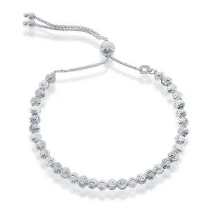 Sterling Silver Round Diamond Cut Moon Adjustable Bolo Bracelet