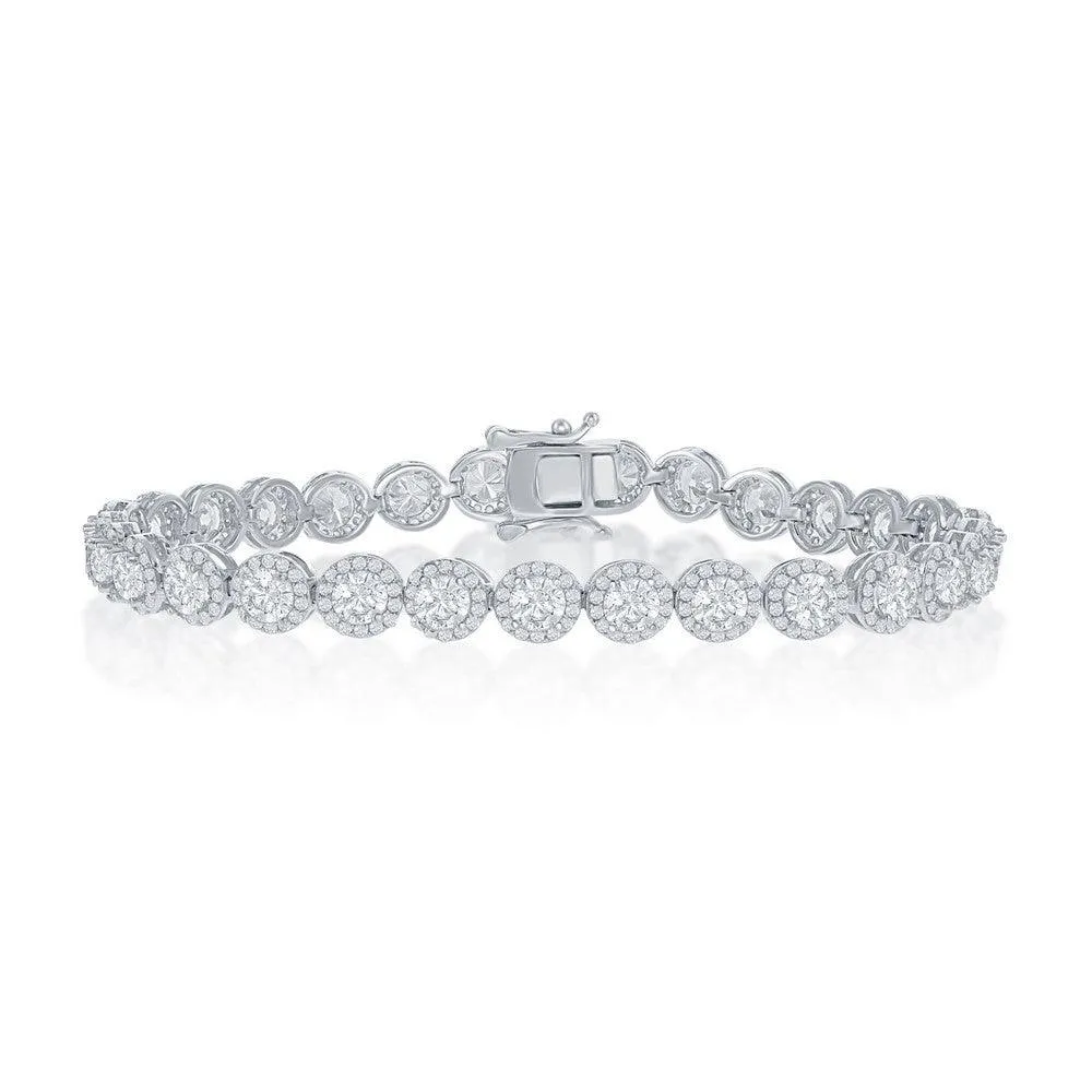 Sterling Silver Round Halo CZ Linked Bracelet, 7.5"