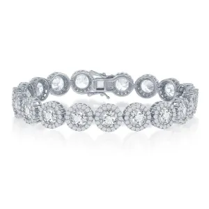 Sterling Silver Round Halo CZ Linked Bracelet, 7.5"