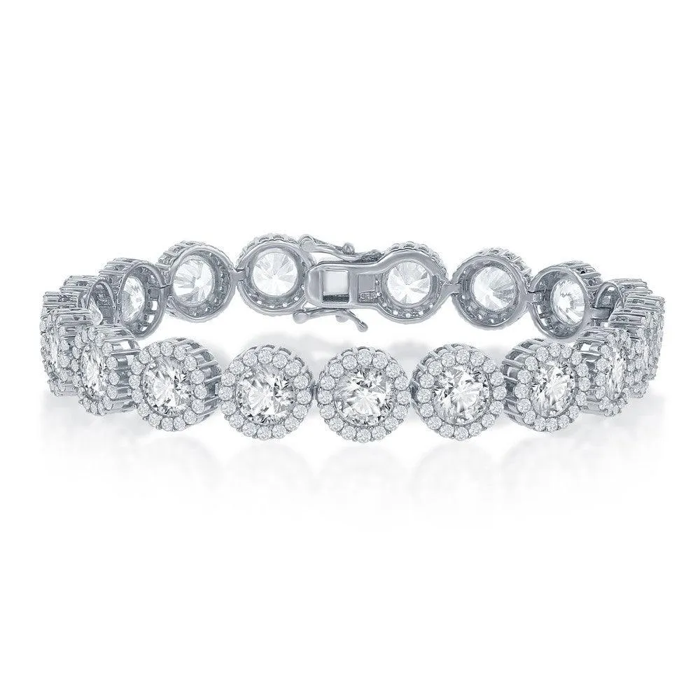 Sterling Silver Round Halo CZ Linked Bracelet, 7.5"