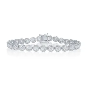 Sterling Silver Round Halo CZ Linked Bracelet, 7.5"