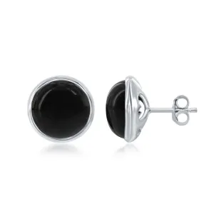 Sterling Silver Round Onyx Bezel Set Stud Earrings