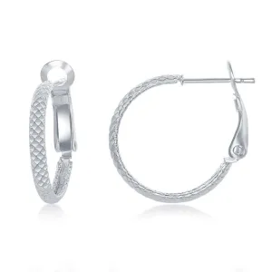 Sterling Silver Rounded Checkered 20mm Hoop Earrings