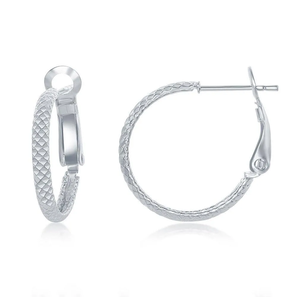 Sterling Silver Rounded Checkered 20mm Hoop Earrings