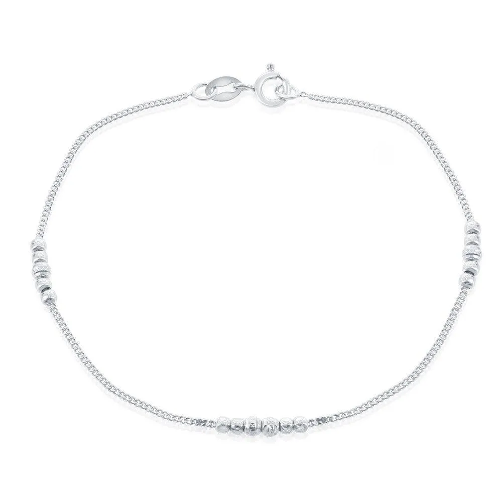 Sterling Silver Shiny and Diamond Cut Beads Bracelet, 7.5"