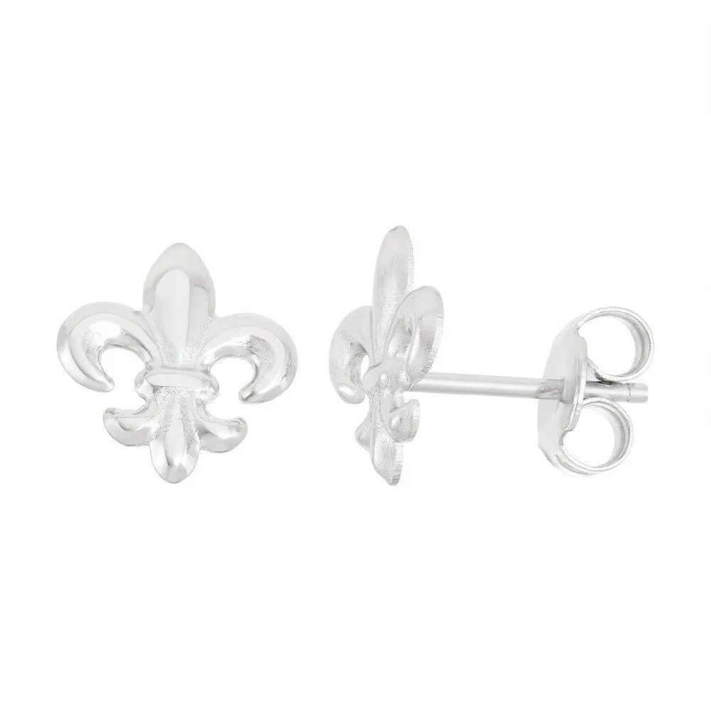 Sterling Silver Shiny Fluer De Lis Stud Earrings