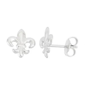 Sterling Silver Shiny Fluer De Lis Stud Earrings