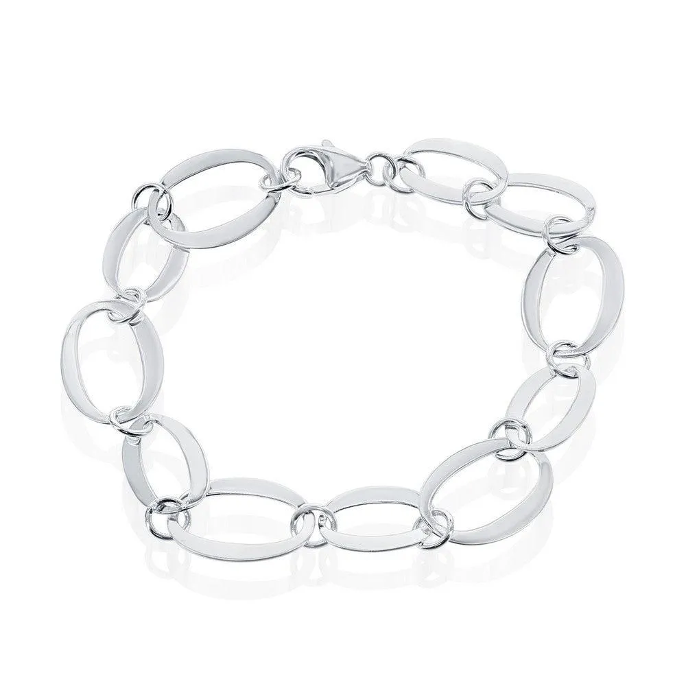 Sterling Silver Small and Large Oval Alternating Bracelet, 8"