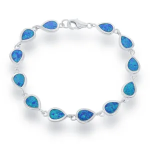 Sterling Silver Small Blue Inlay Opal Teardrop Link Bracelet, 7"