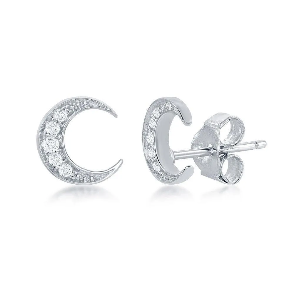 Sterling Silver Small Crescent Moon Stud Earrings