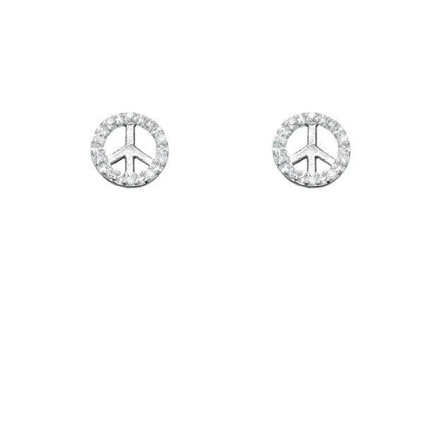 Sterling Silver Small CZ Peace Earrings