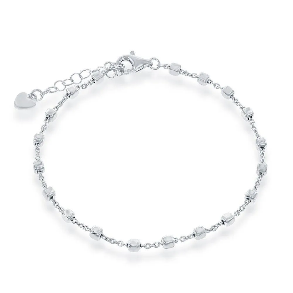 Sterling Silver Small Square Bead Bracelet, 7"