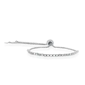 Sterling Silver Small Square Beaded Adjustable Bolo Bracelet