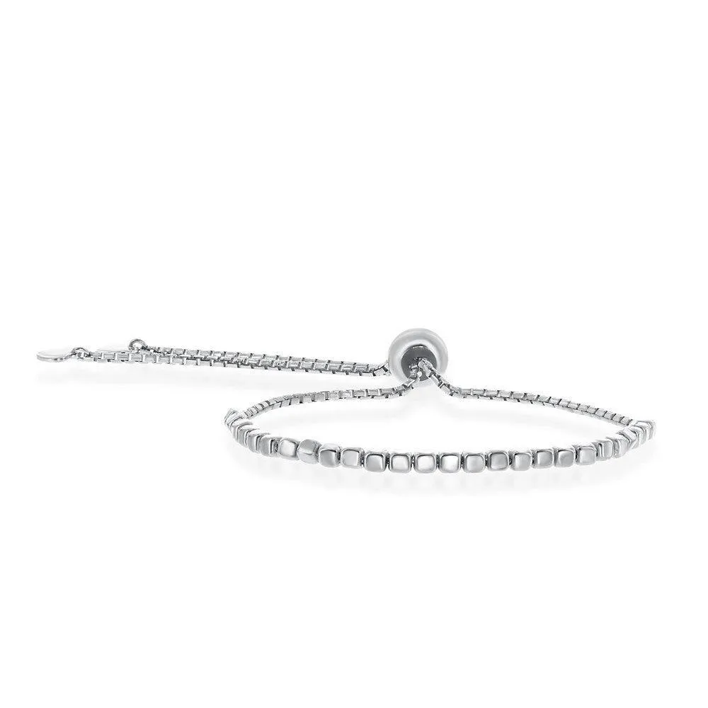 Sterling Silver Small Square Beaded Adjustable Bolo Bracelet