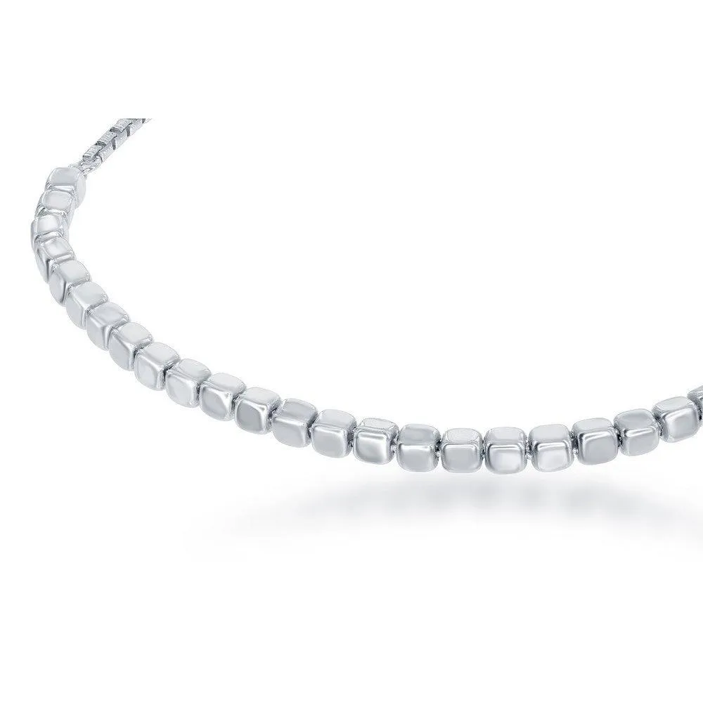Sterling Silver Small Square Beaded Adjustable Bolo Bracelet