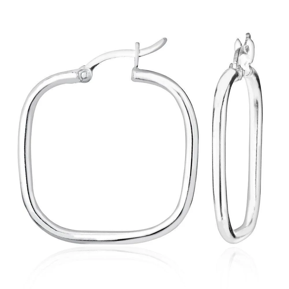 Sterling Silver Small Square Hoop Earrings, 2 x 26 mm