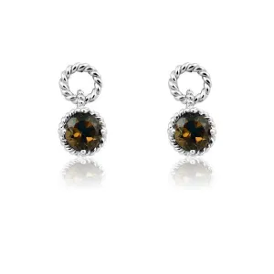 Sterling Silver Smokey Topaz Gemstone Twisted Wire Circle Earrings