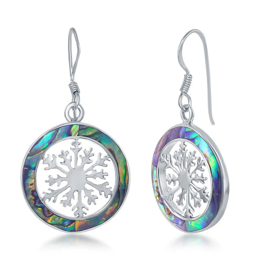 Sterling Silver Snowflake Round Earrings - Abalone