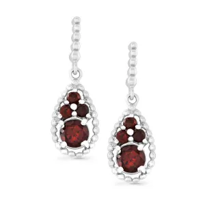 Sterling Silver Tearshaped Cluster of Round Garnet Earrings