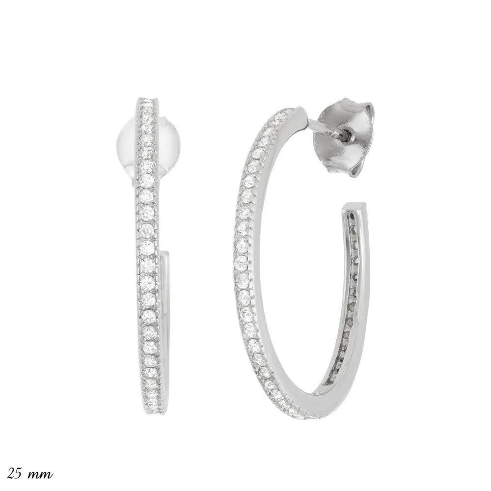 Sterling Silver Thin CZ 20mm Hoop Earrings