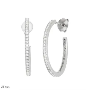 Sterling Silver Thin CZ 20mm Hoop Earrings
