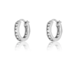 Sterling Silver Tiny Inside-Outside Channel Set CZ Hoop Earrings