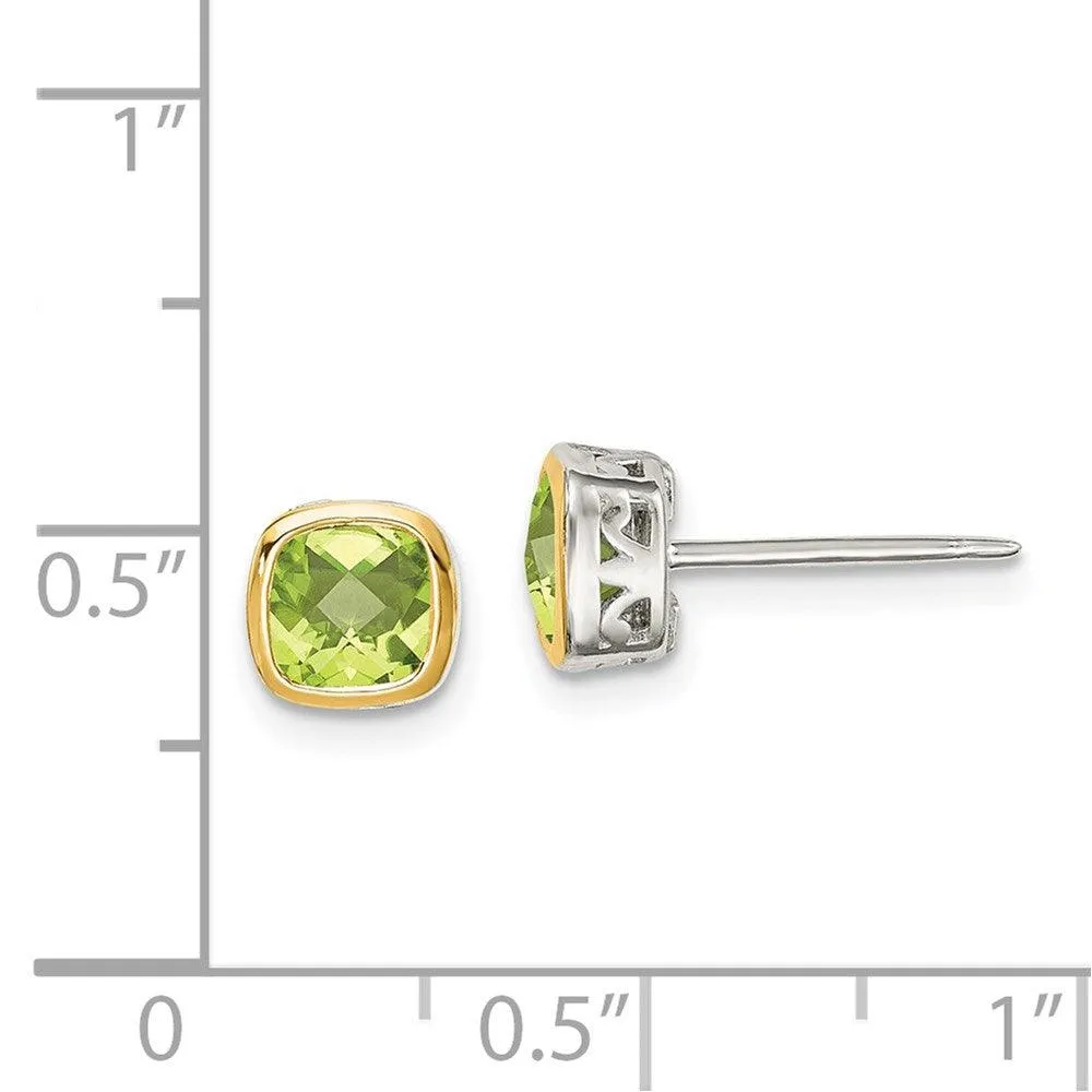 Sterling Silver w/ 14K Accent Peridot Square Stud Earrings