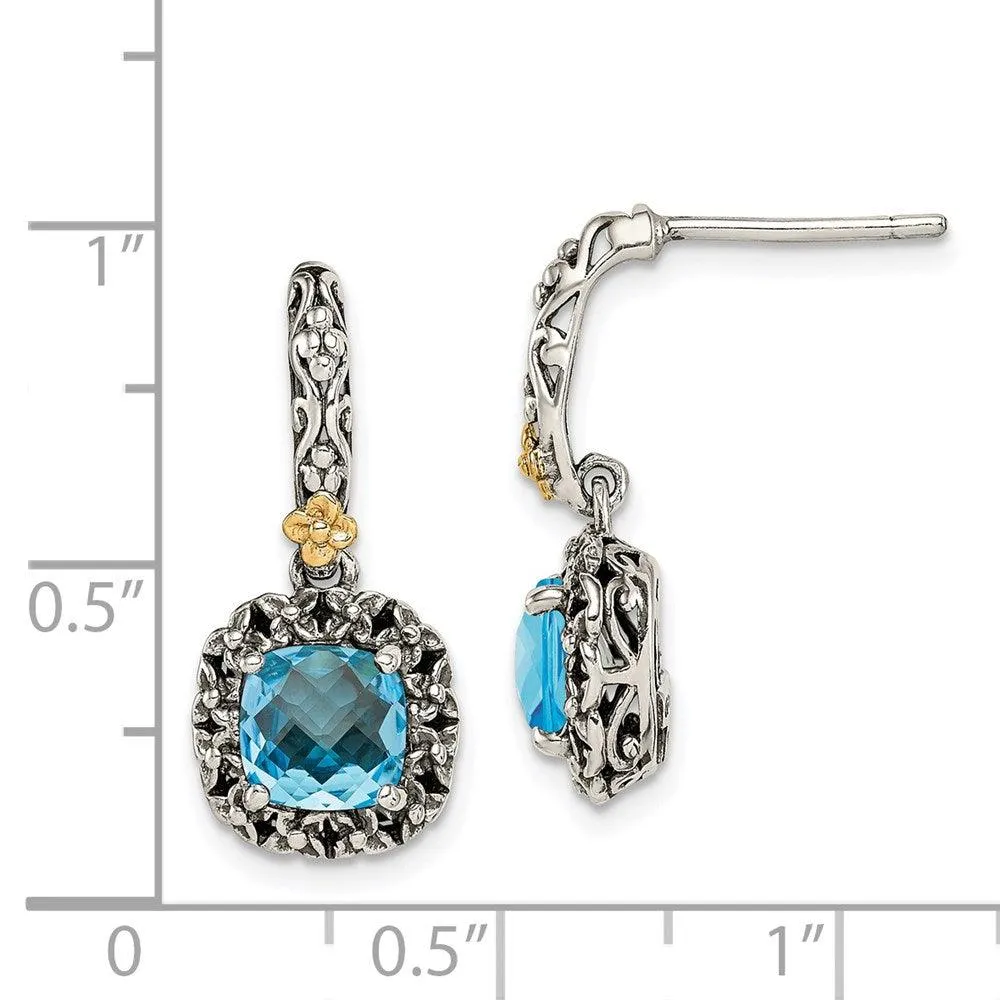 Sterling Silver w/ 14k Polished Blue Topaz Earrings